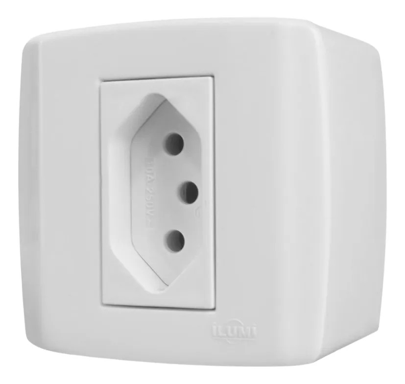 Tomada Simples 20A SLIM BOX Sobrepor Parede Branca Ilumi