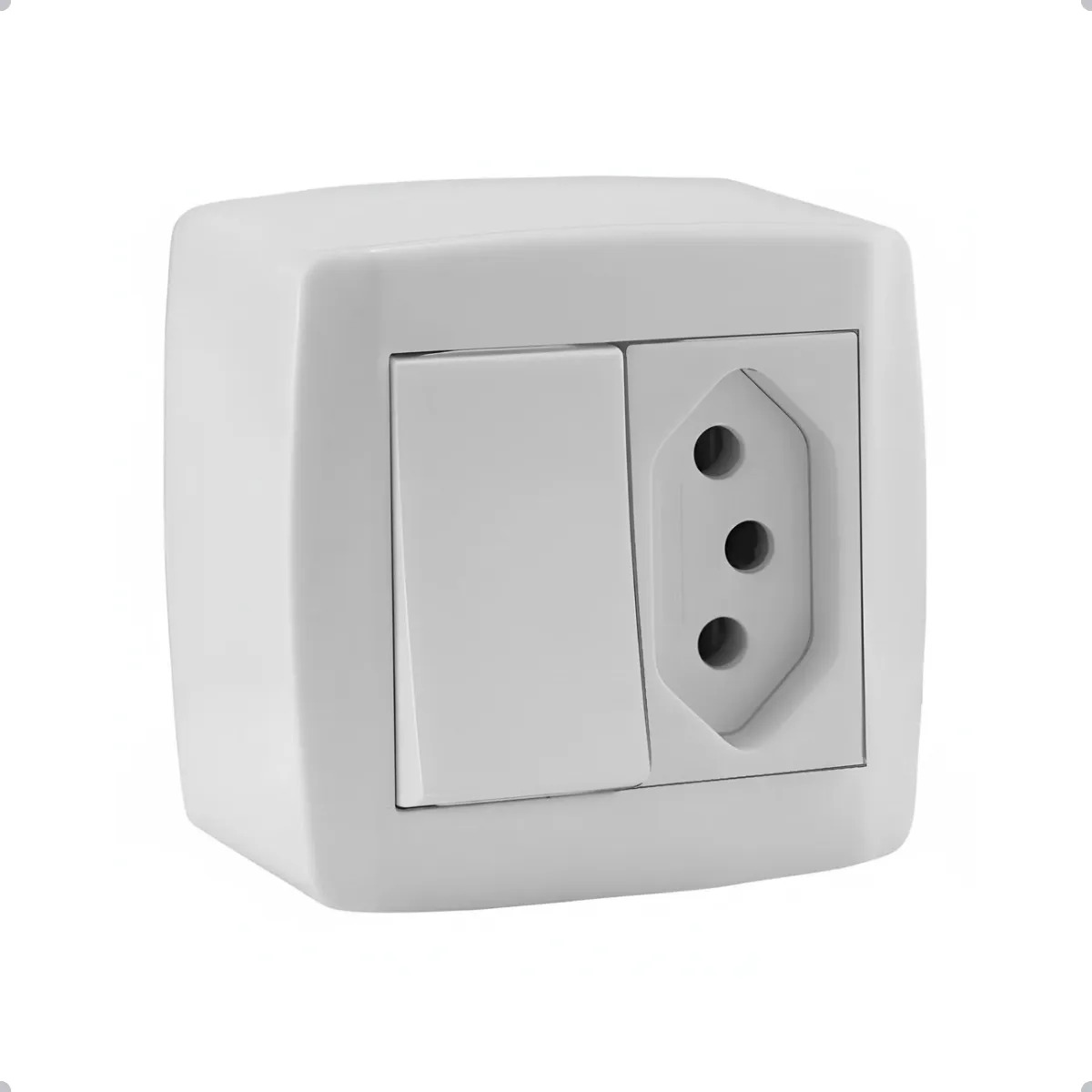 Interruptor Simples + Tomada 20a SLIM BOX Sobrepor Ilumi