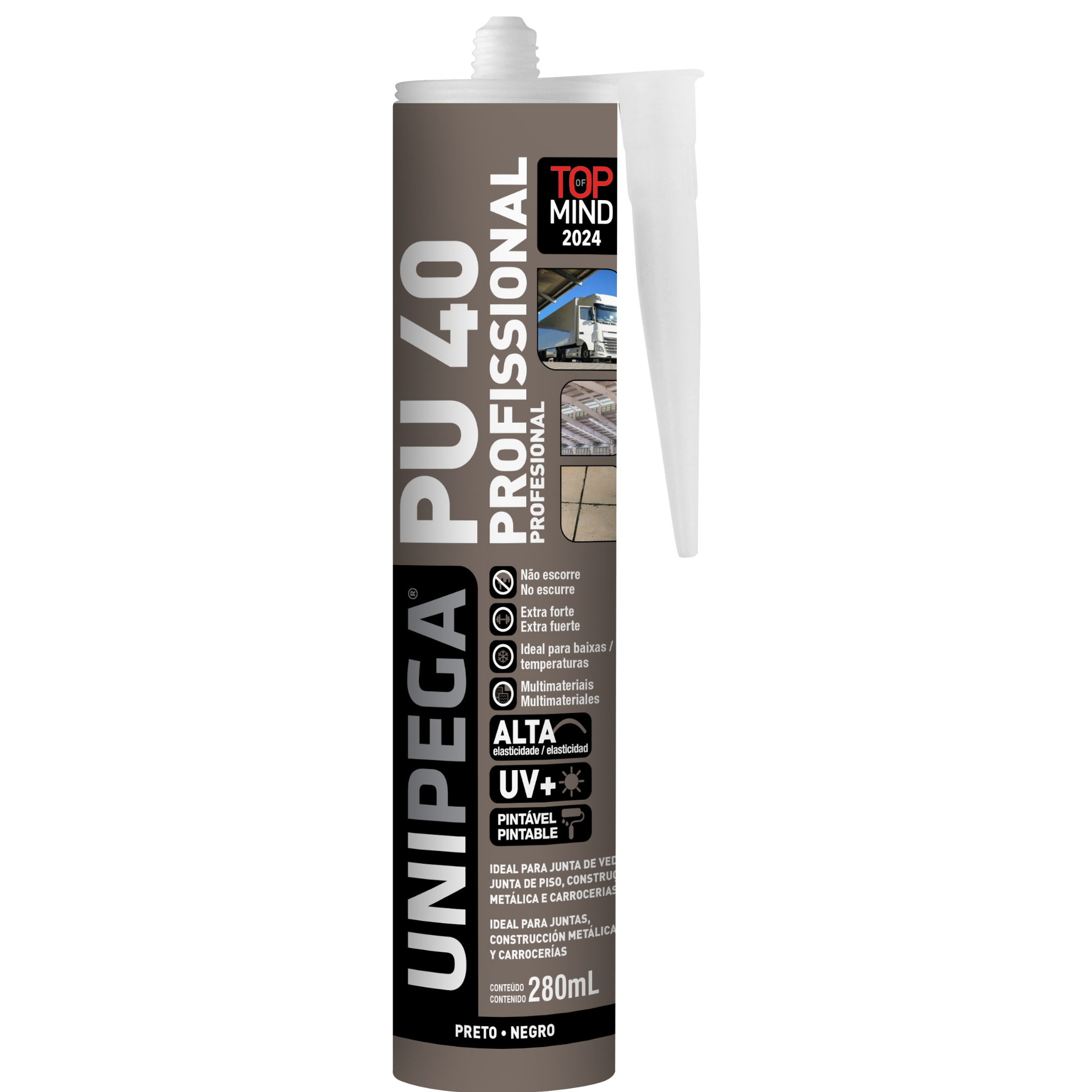 Tubo Selante Adesivo PU 40 Preto Vedacao 280ml Unipega