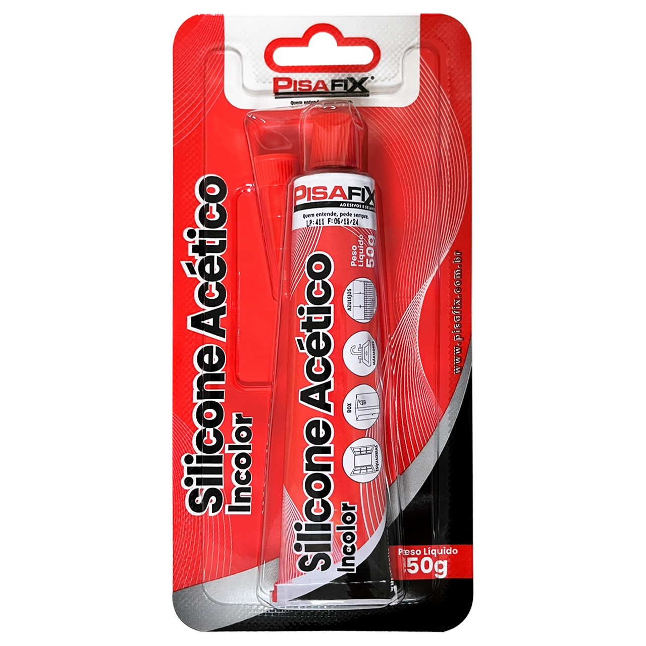 SILICONE ACETICO INCOLOR 50G C/ BLISTER - PISAFIX
