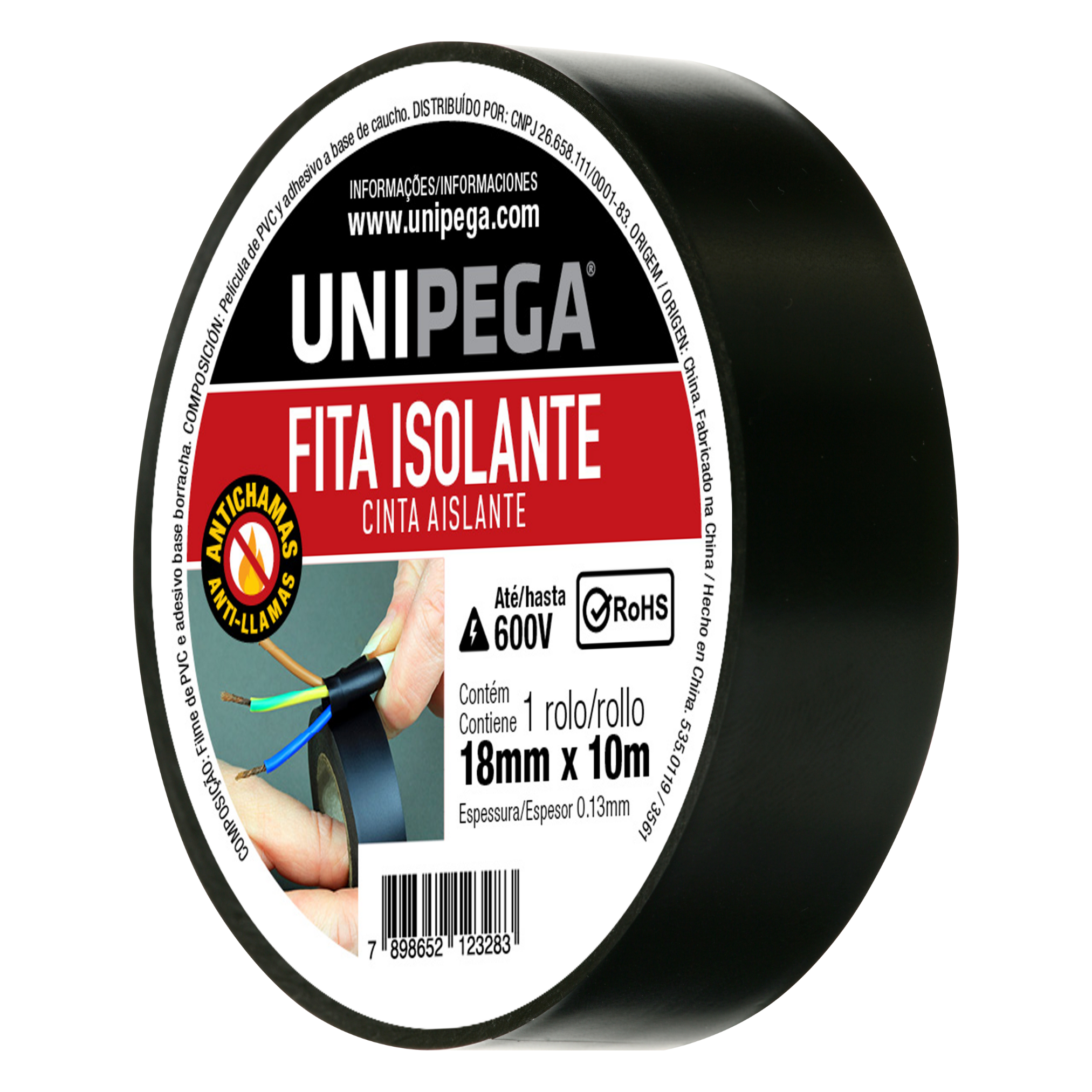 Fita Isolante 18mm X 20m Antichamas 600V Preta Unipega