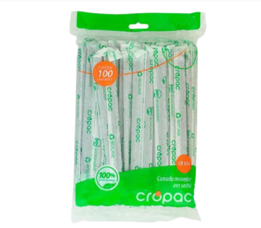 Canudo Mexedor Preto 100% Biodegradável CB534 - Cropac 100 Unidades