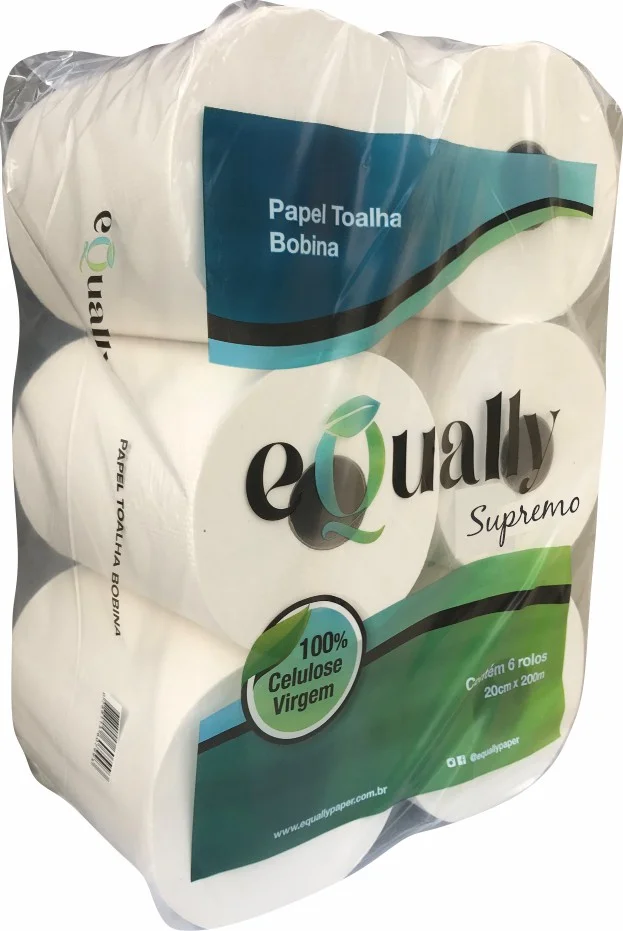PAPEL TOALHA BOBINA 6x200 m - 100% CELULOSE VIRGEM EQUALLY.