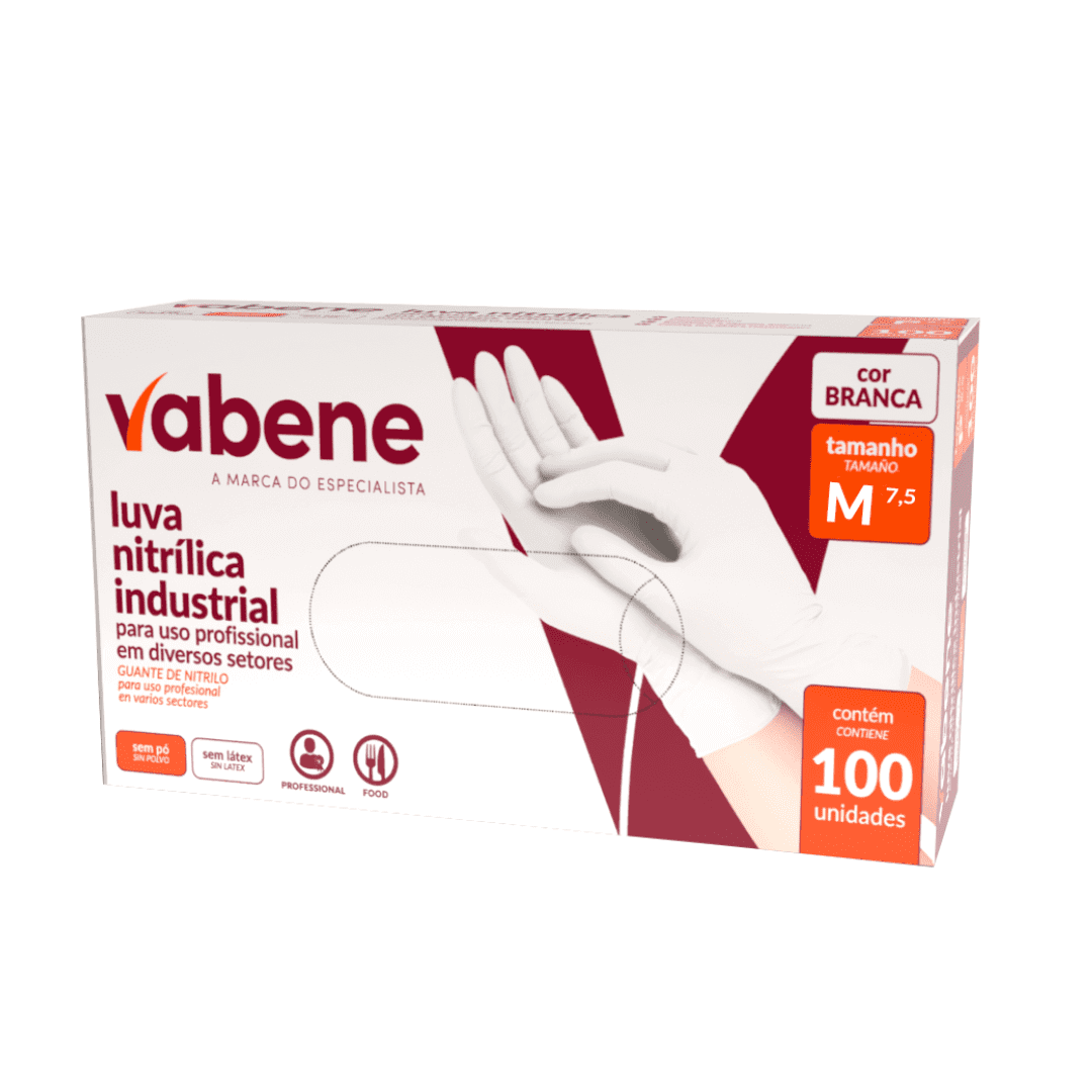 LUVA NITRILICA PROTECAO INDUSTRIAL BRANCA M 100UN VABENE
