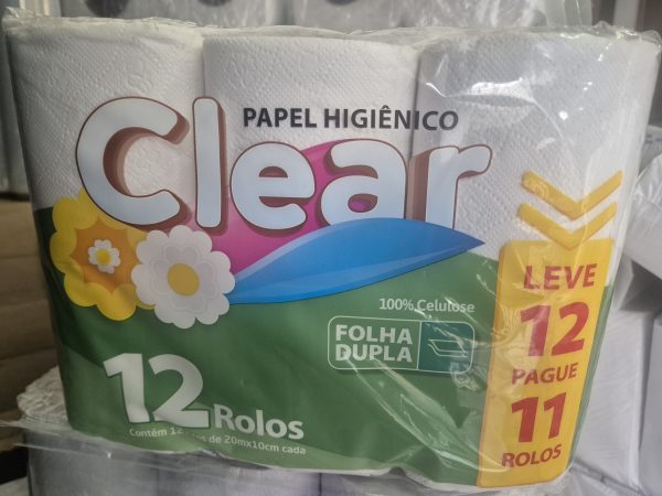 PAPEL HIGIENICO 20MTS 12 R 100% CEL. FOLHA DUPLA CLEAR