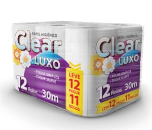 PAPEL HIGIENICO 30MTS 12R. 100% CEL. FOLHA DUPLA - CLEAR