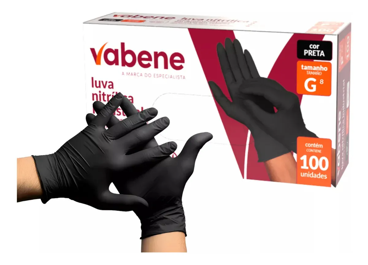 LUVA NITRILICA PROTECAO INDUSTRIAL PRETA G 100UN VABENE