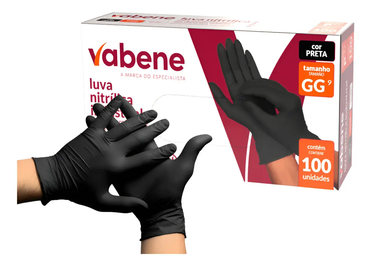 LUVA NITRILICA PROTECAO INDUSTRIAL PRETA GG 100UN VABENE