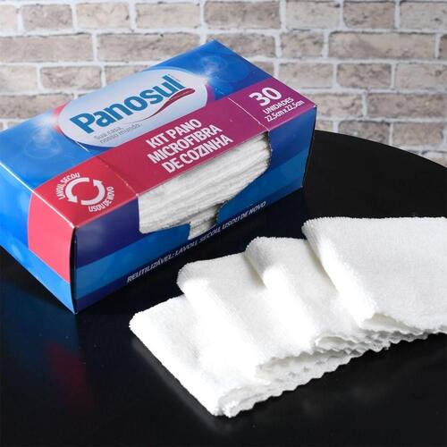 PACK PANO DE MICROFIBRA DE COZINHA 30 PECAS 22,5cm x 22,5cm BRANCO