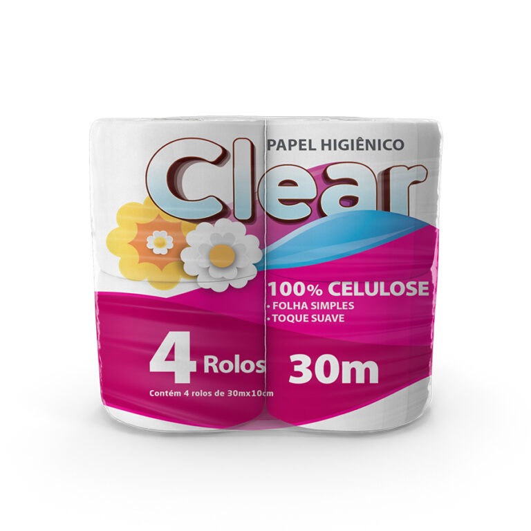 PAPEL HIGIENICO 30MTS 4R 100% CEL. FOLHA SIMPLES - CLEAR