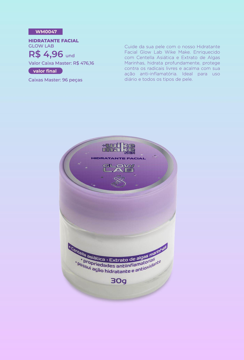 Hidratante Facial Glow Lab WM0047 un4.96 cx96