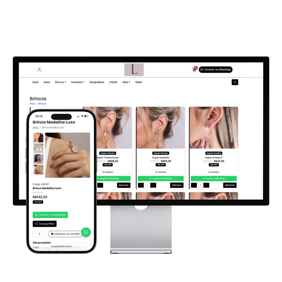 Site elegante e profissional para joias em prata 925