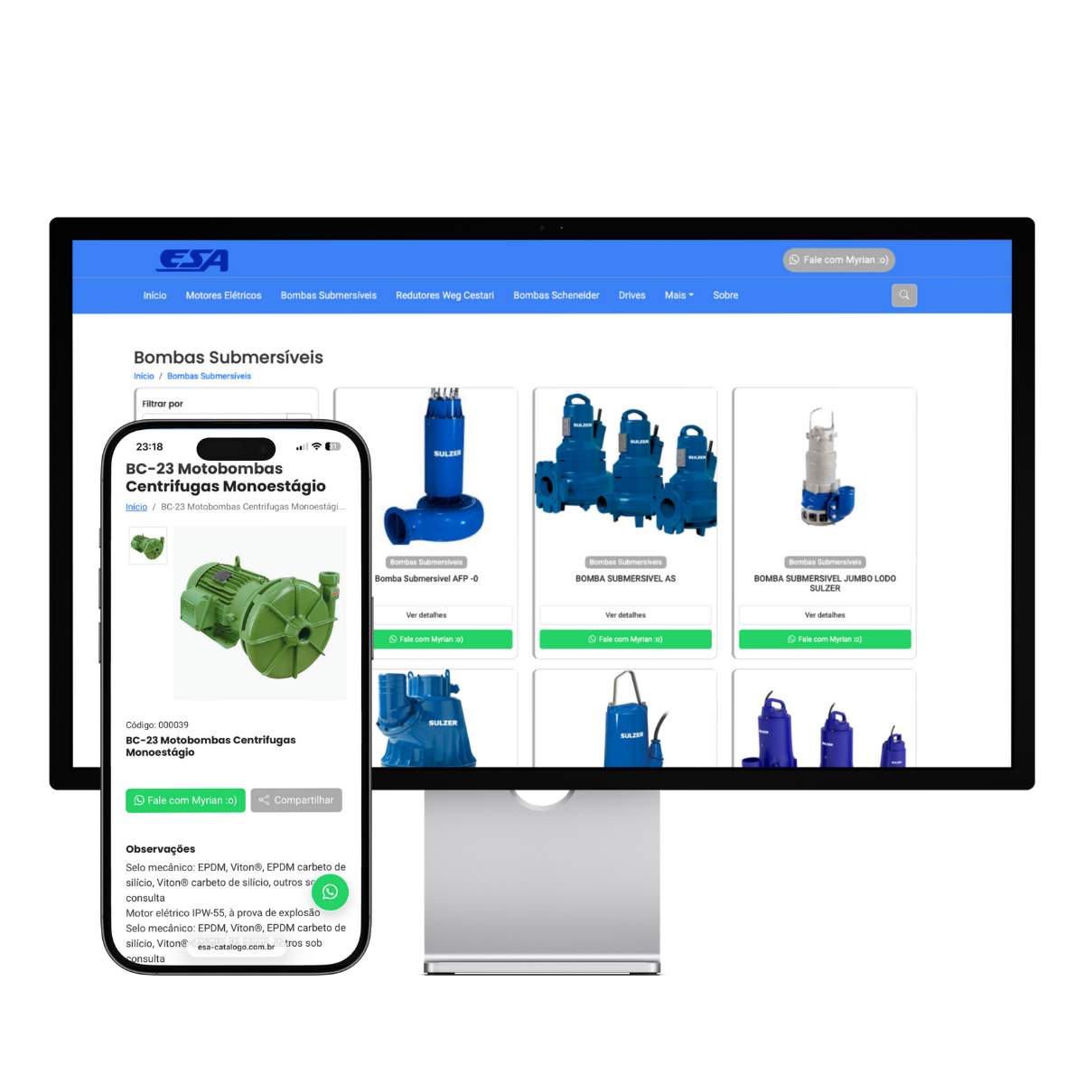 Catálogo técnico com filtros por categoria e marca