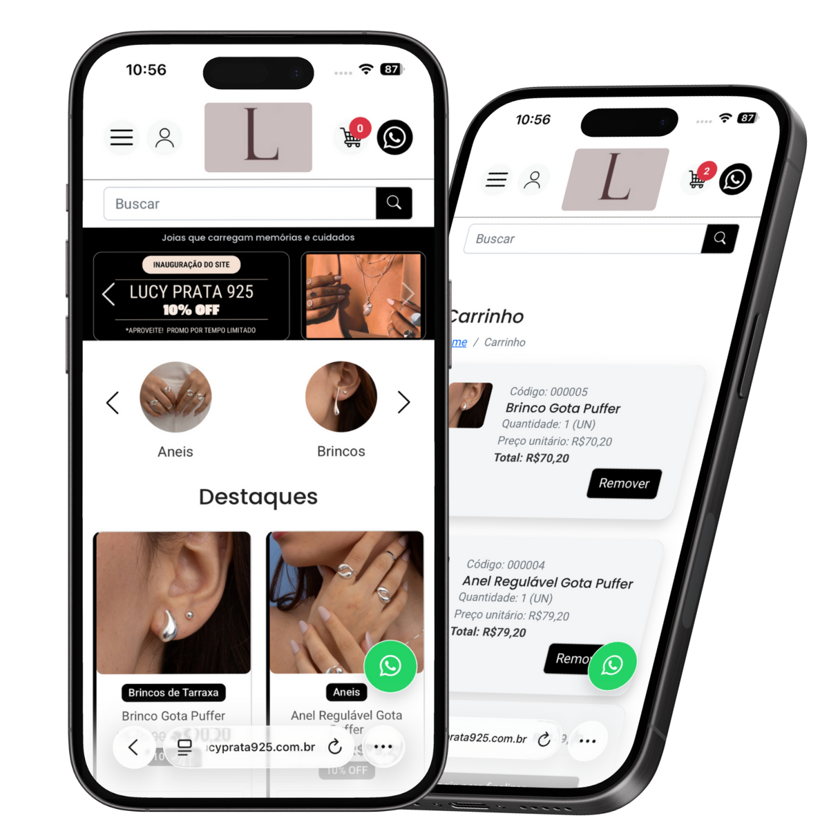Site elegante e profissional para joias em prata 925